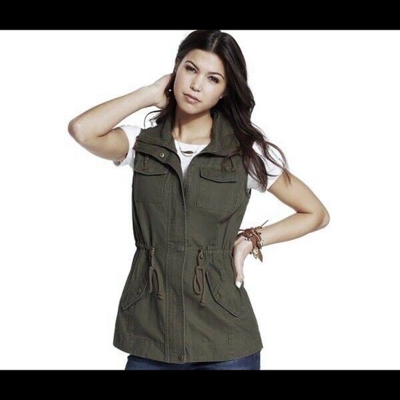 Trendy Sleeveless collar army green vest (Size Small) - Picture 1 of 4